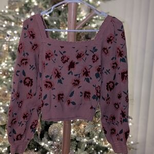 Willow & Wind Pink Floral Knit Crop Sweater Top